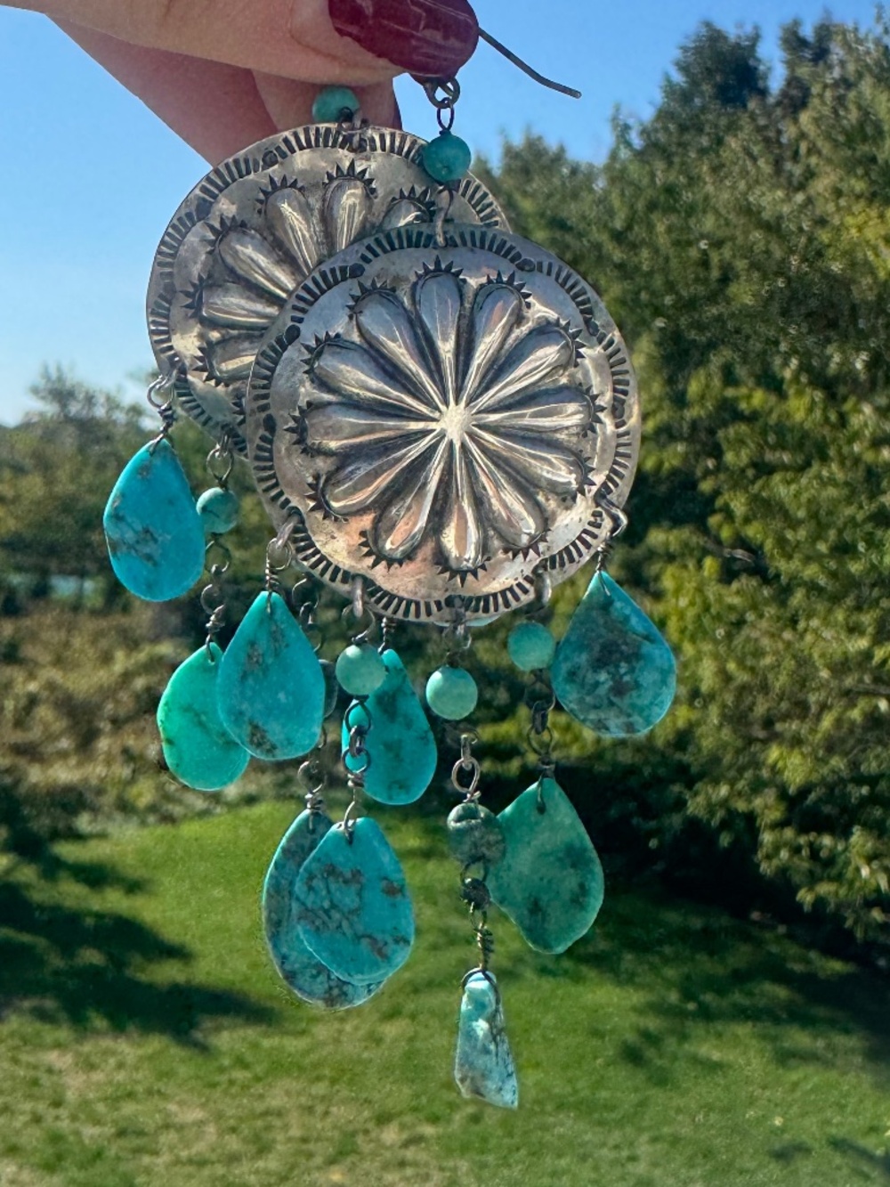 Vintage Silver & Turquoise Statement Chandelier Earrings